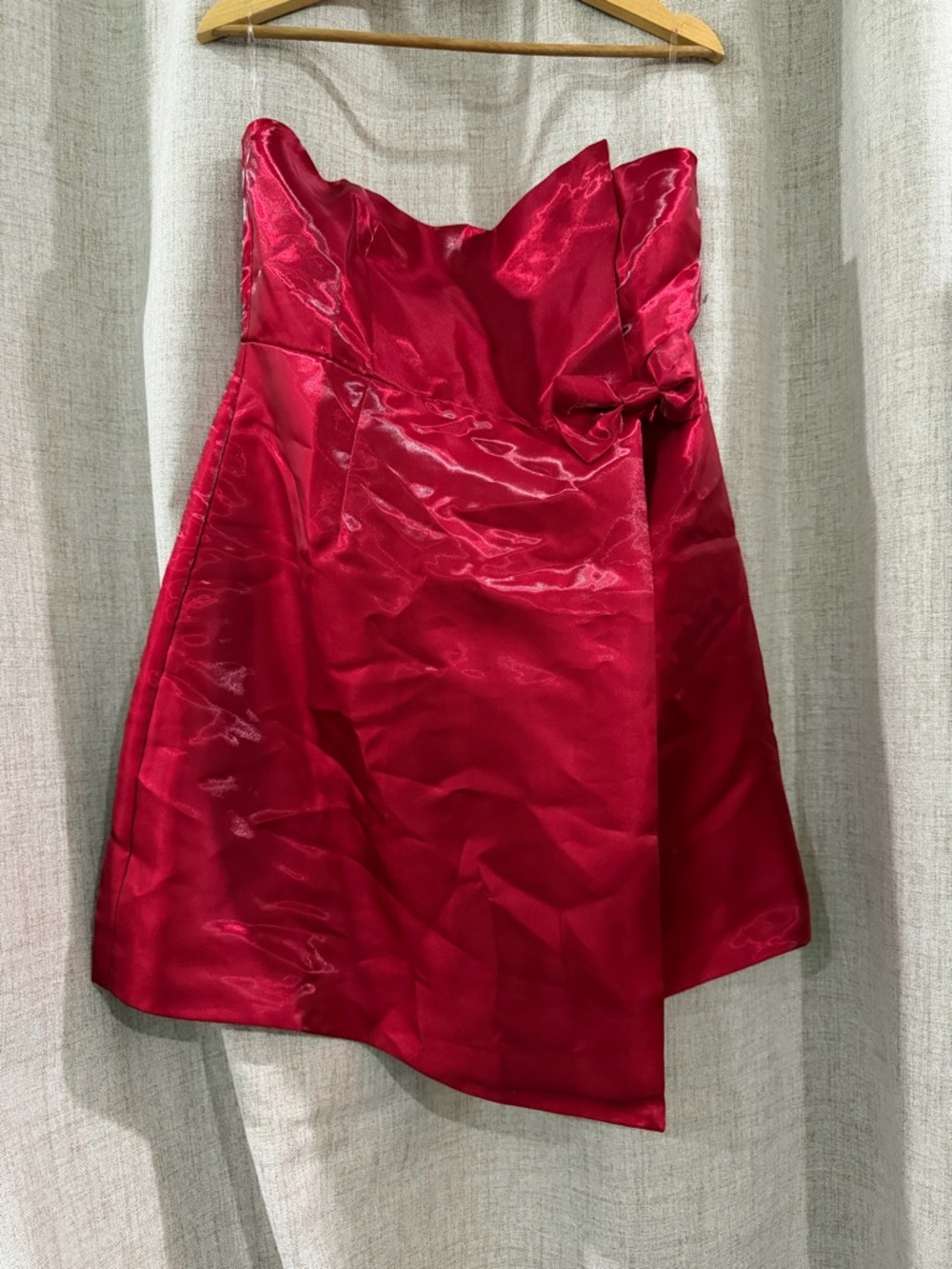 Fashion Nova Red Strapless Satin Mini Dress with Draped Overlay - Picture 2 of 2